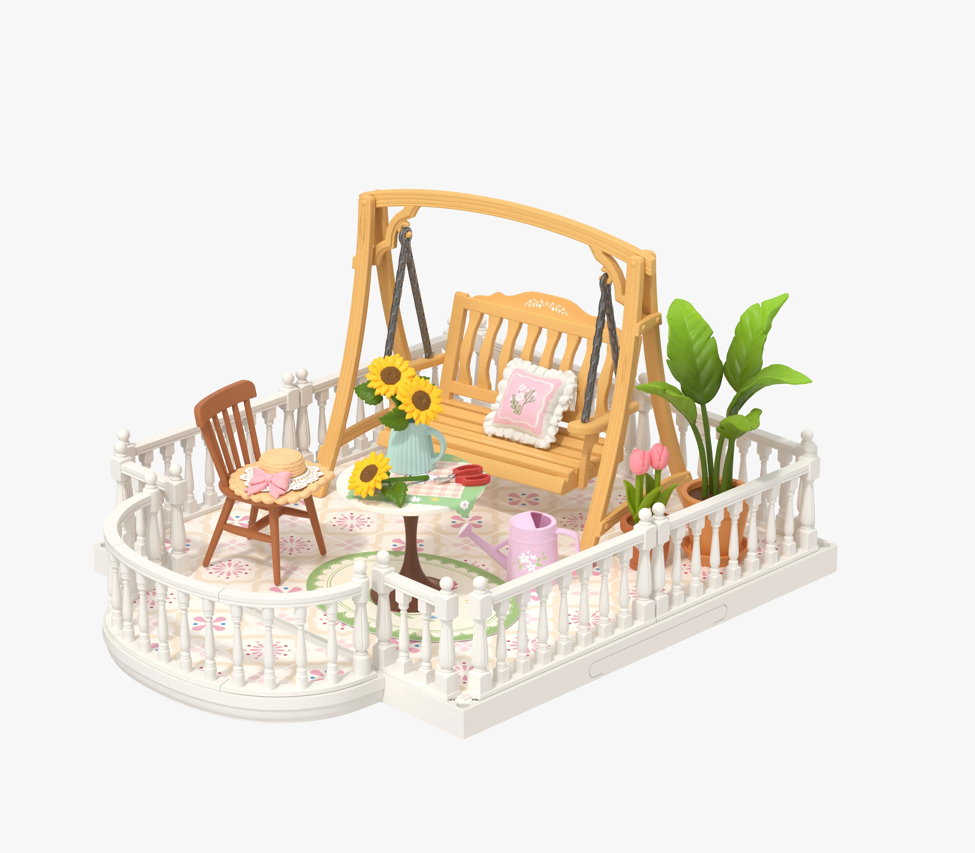 Pink bedroom miniature house DIY building kit, 1:24 scale model with furniture for display