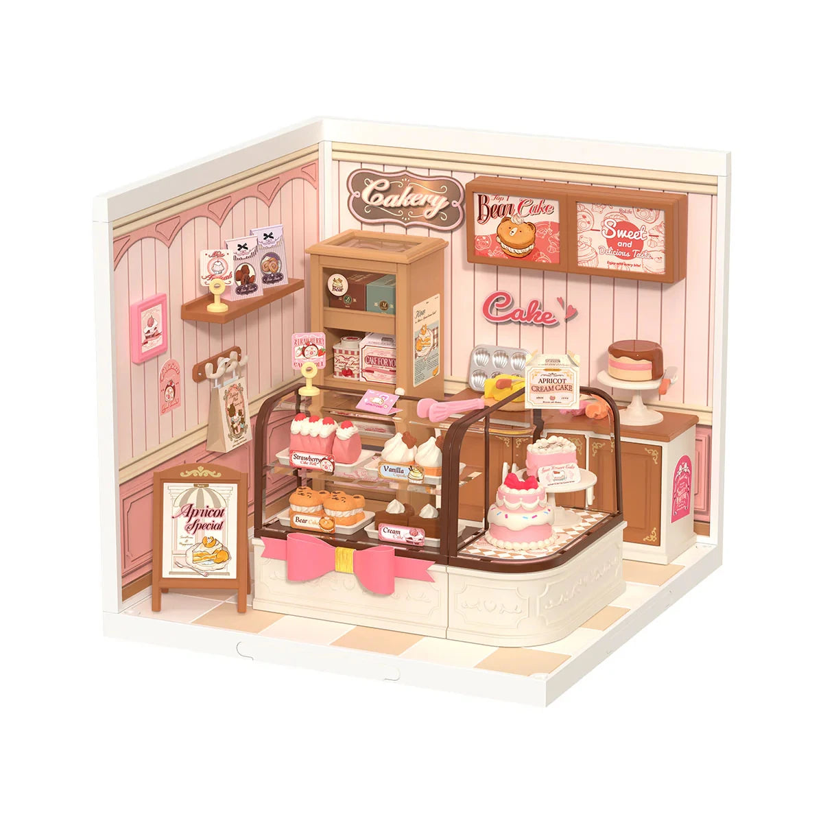Pink bedroom miniature house DIY building kit, 1:24 scale model with furniture for display