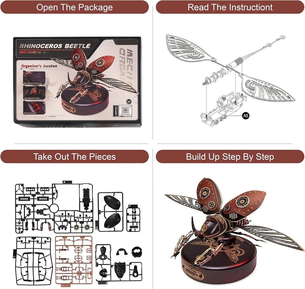3D metal rhinoceros beetle puzzle, mechanical DIY model building kit