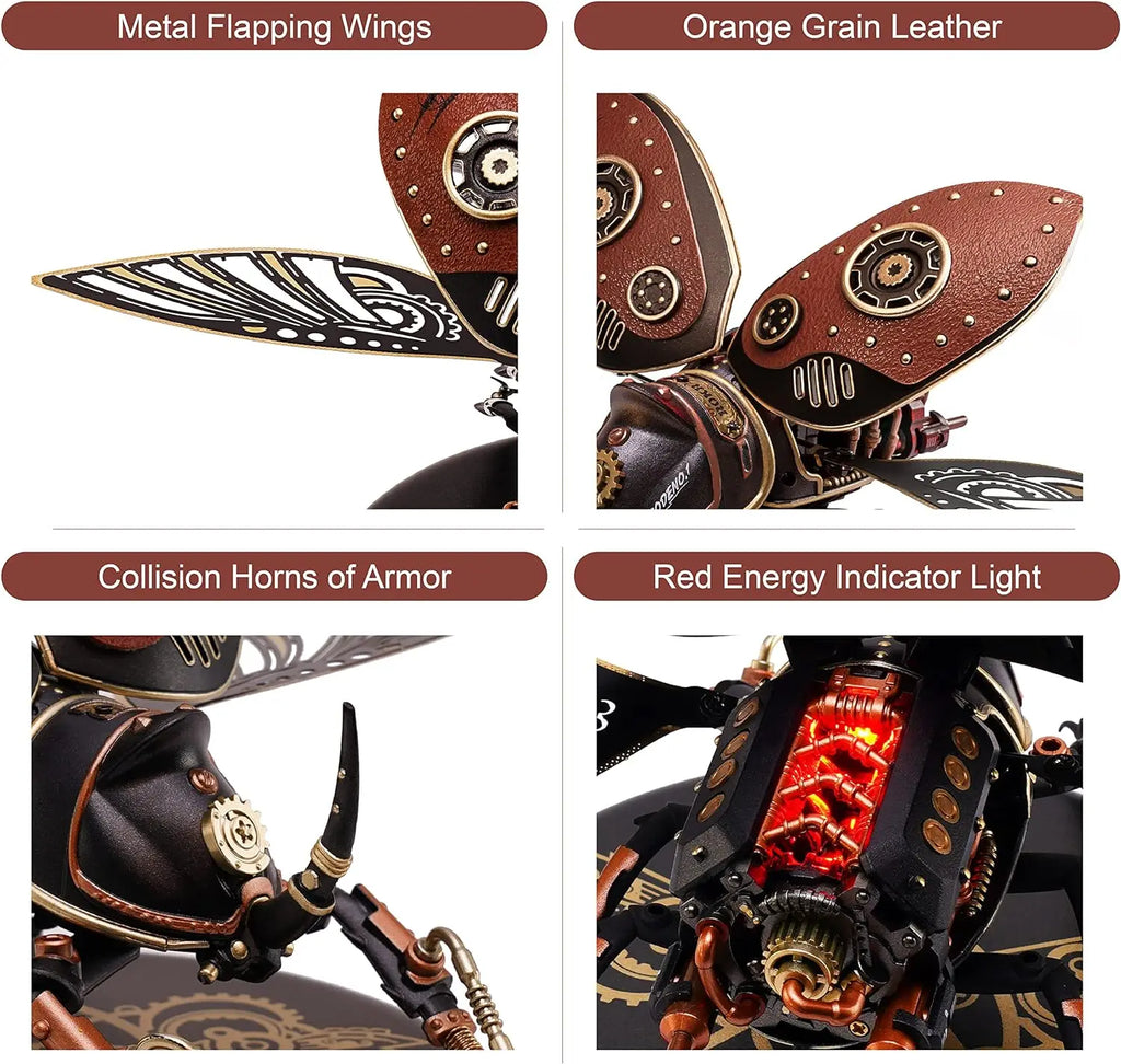 3D metal rhinoceros beetle puzzle, mechanical DIY model building kit