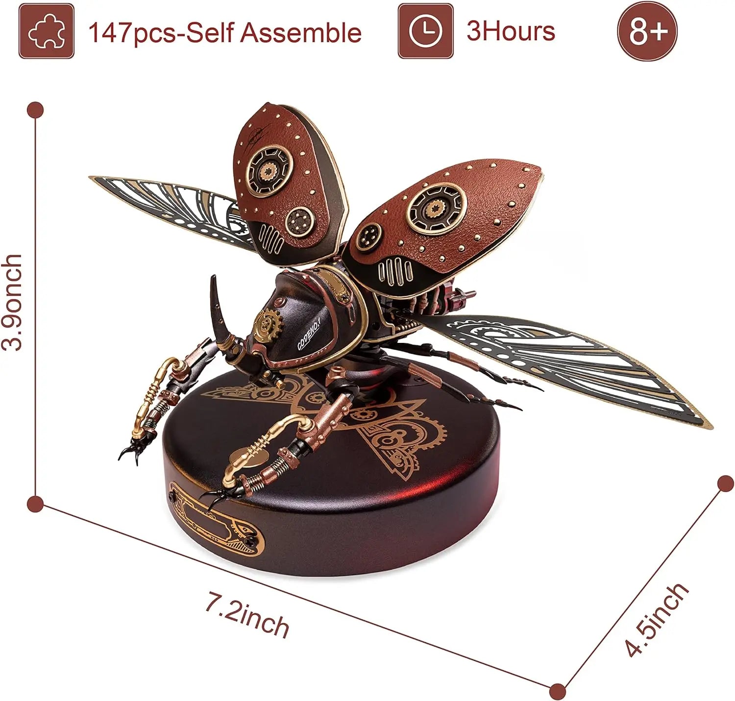 3D metal rhinoceros beetle puzzle, mechanical DIY model building kit