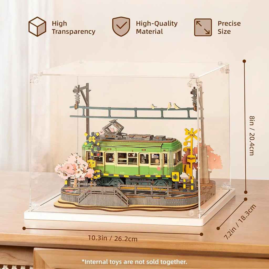 Sakura cherry blossom tram 3D wooden puzzle model kit with LED lights, home decor display