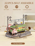 Sakura cherry blossom tram 3D wooden puzzle model kit with LED lights, home decor display