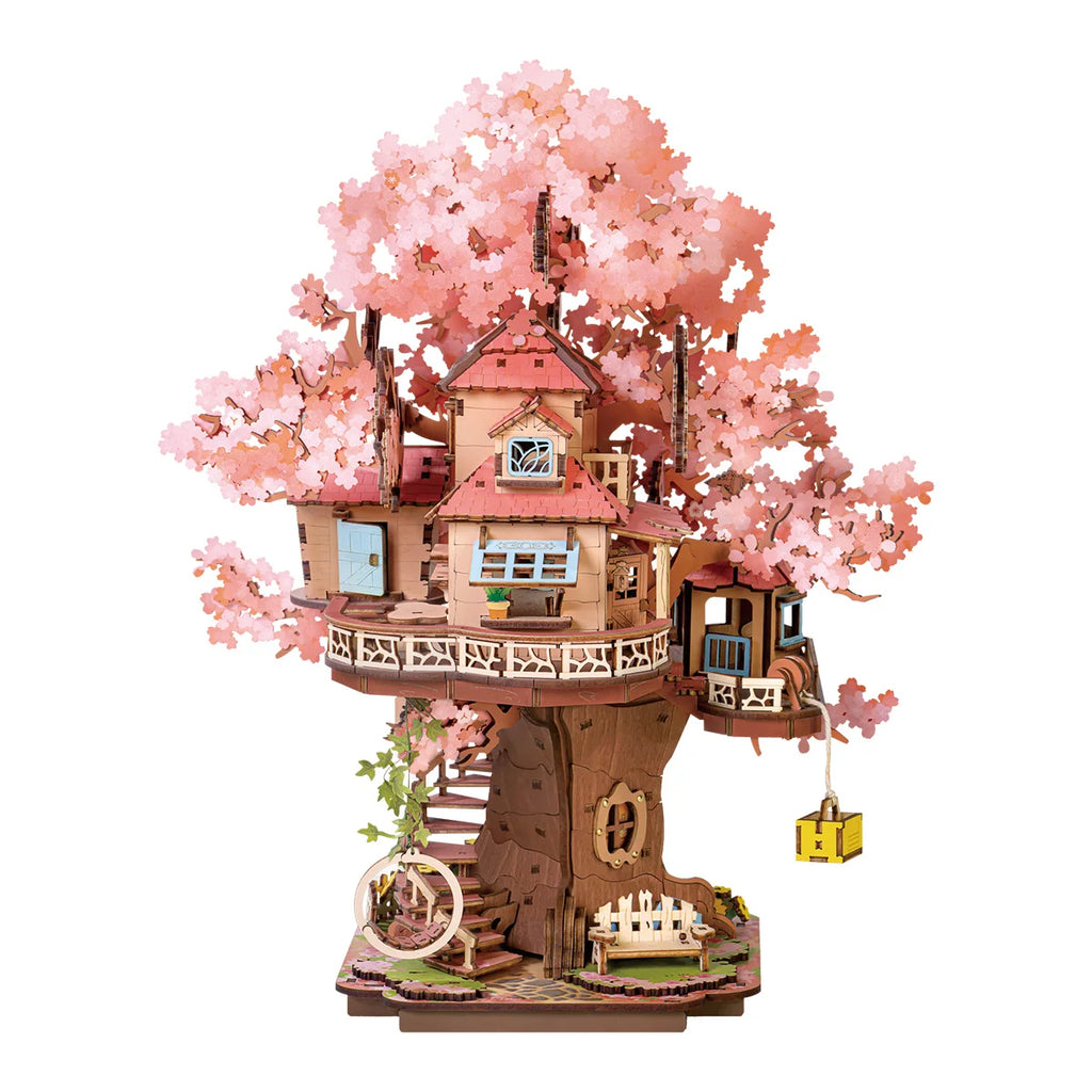 Sakura cherry blossom tree house 3D wooden puzzle model kit with swing stairs, home decor