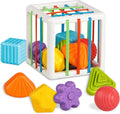 Sensory shape sorting cube toy with textured blocks for toddlers learning