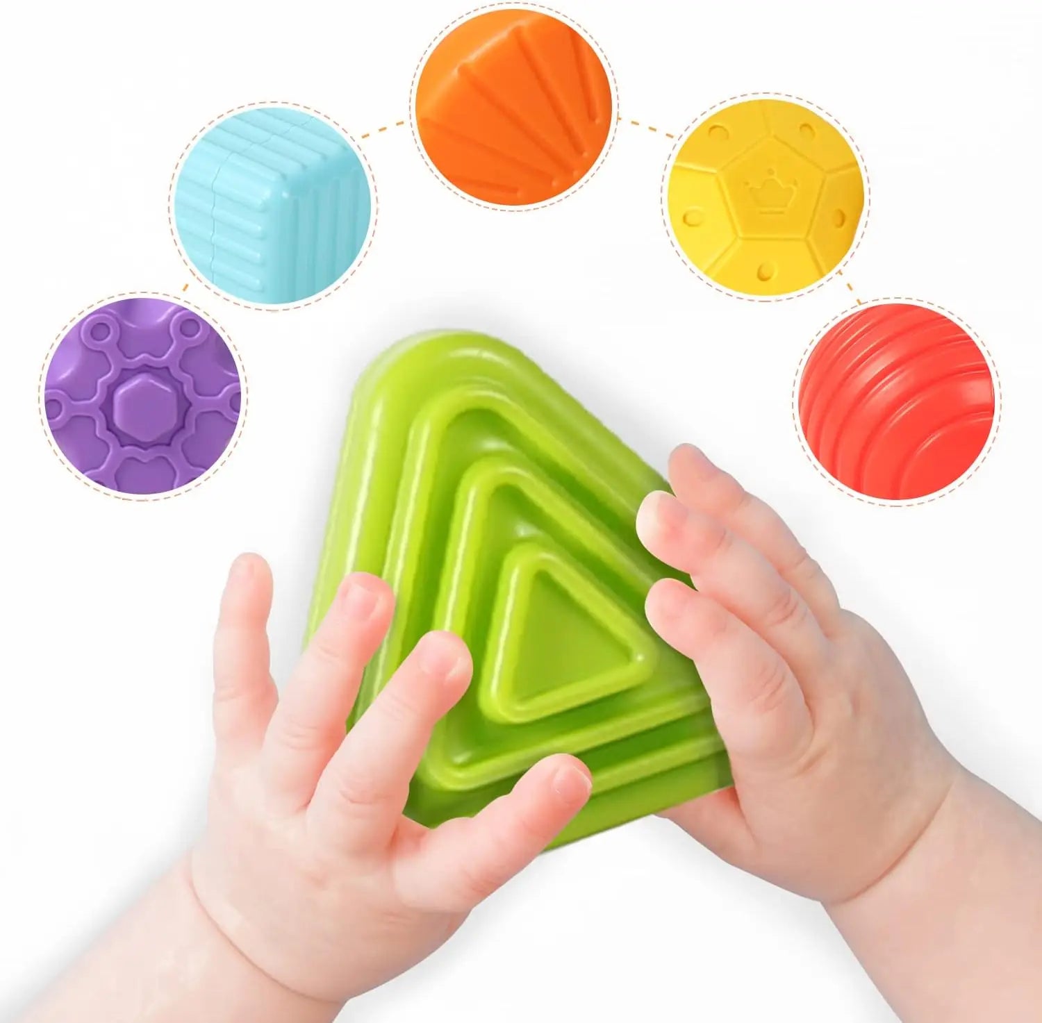 Sensory shape sorting cube toy with textured blocks for toddlers learning