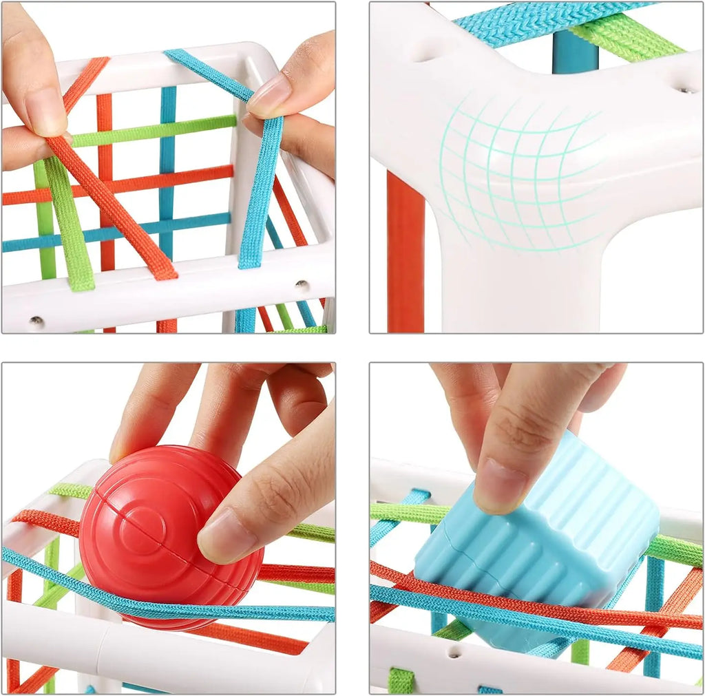 Sensory shape sorting cube toy with textured blocks for toddlers learning