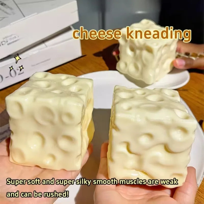 Squishy cheese cube stress ball, shapeable non-rebound sensory fidget toy