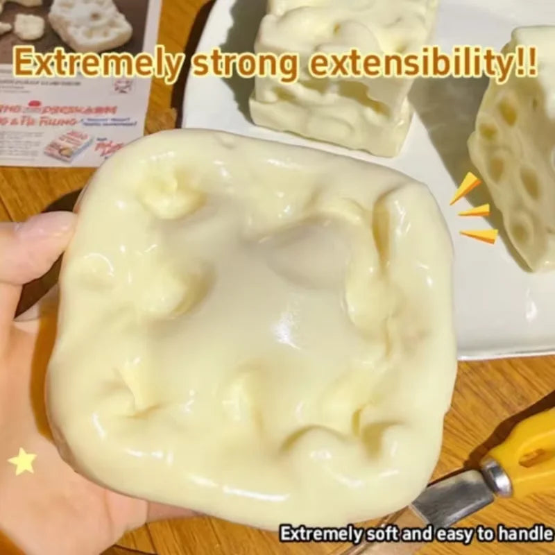 Squishy cheese cube stress ball, shapeable non-rebound sensory fidget toy