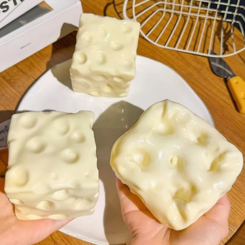 Squishy cheese cube stress ball, shapeable non-rebound sensory fidget toy
