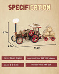 Steam engine tractor locomotive 3D wooden puzzle mechanical model kit, desk display