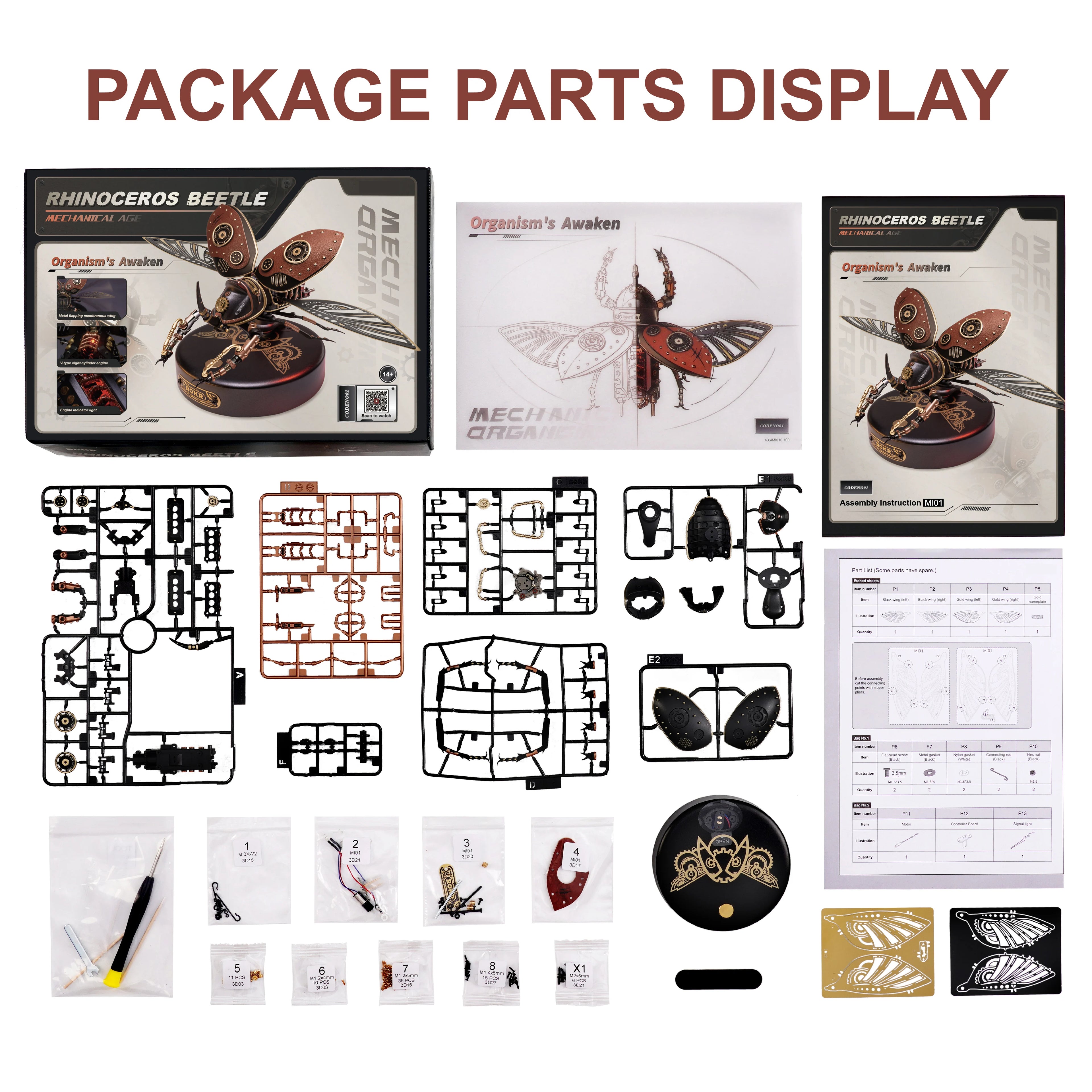 3D metal steampunk turtle puzzle, DIY industrial building kit with LED light