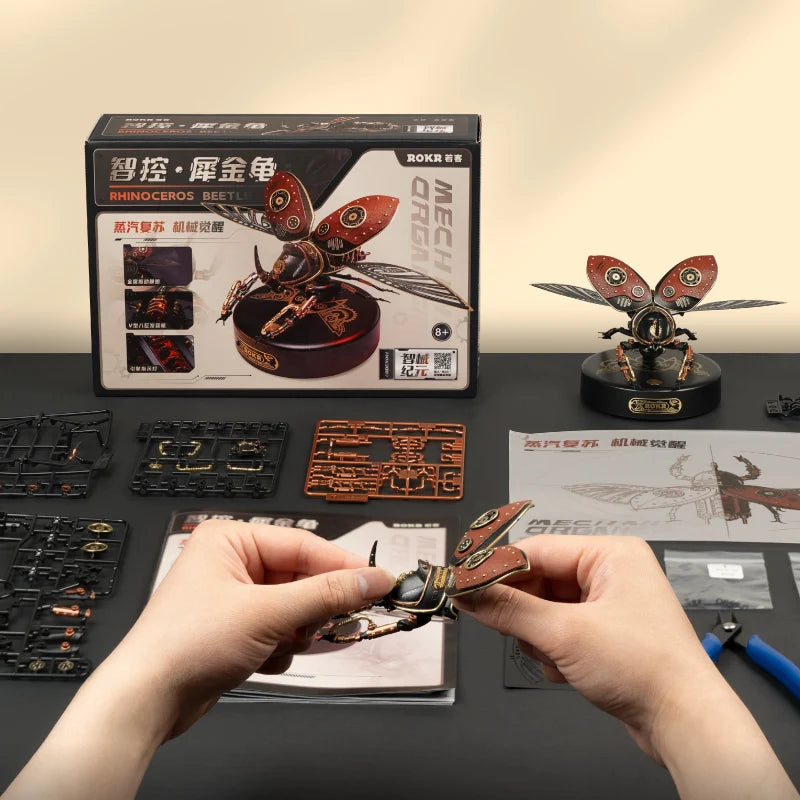 3D metal steampunk turtle puzzle, DIY industrial building kit with LED light