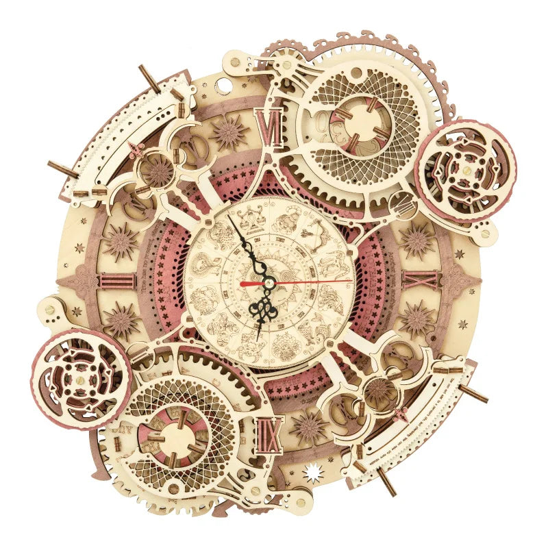 3D wooden steampunk wall clock puzzle, DIY mechanical quartz model kit