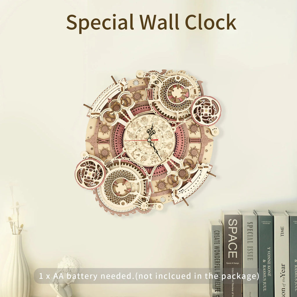 3D wooden steampunk wall clock puzzle, DIY mechanical quartz model kit