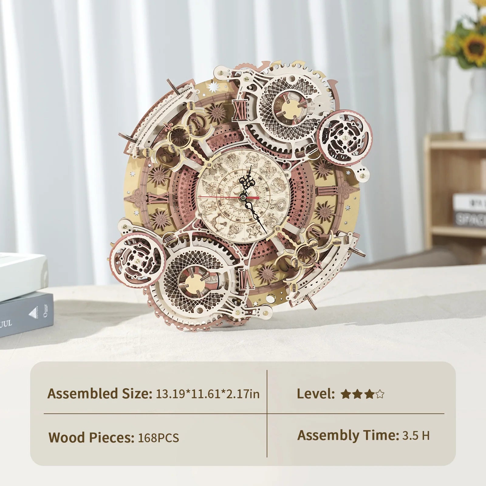 3D wooden steampunk wall clock puzzle, DIY mechanical quartz model kit
