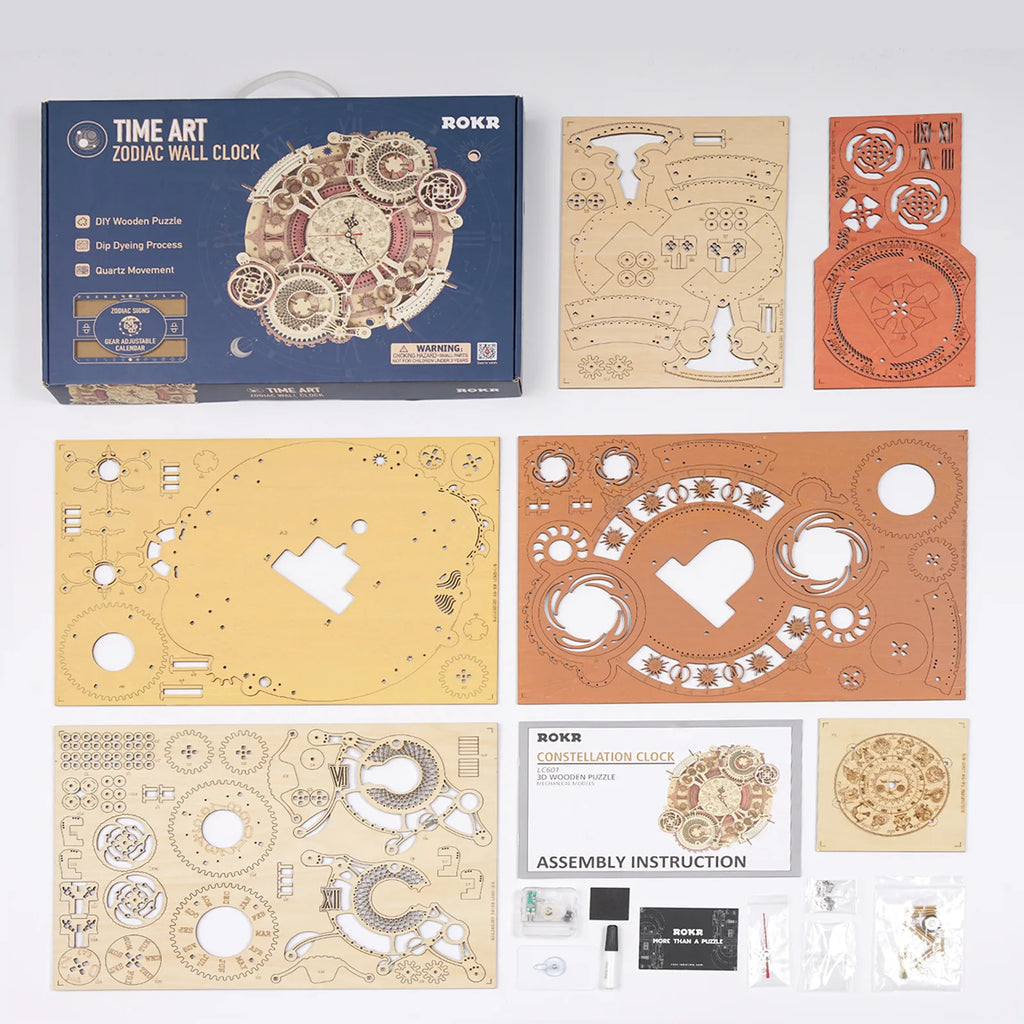 3D wooden steampunk wall clock puzzle, DIY mechanical quartz model kit