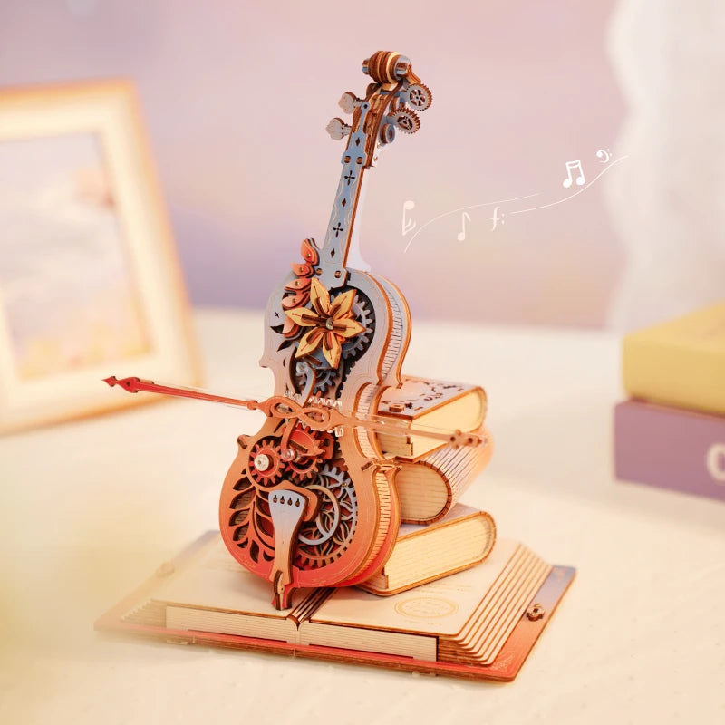 Symphony of dreams mechanical music box 3D wooden puzzle kit, pre-colored DIY build for adults