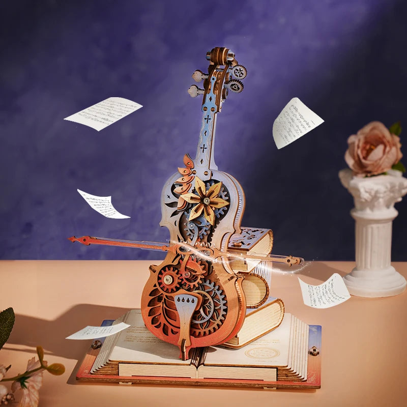 Symphony of dreams mechanical music box 3D wooden puzzle kit, pre-colored DIY build for adults