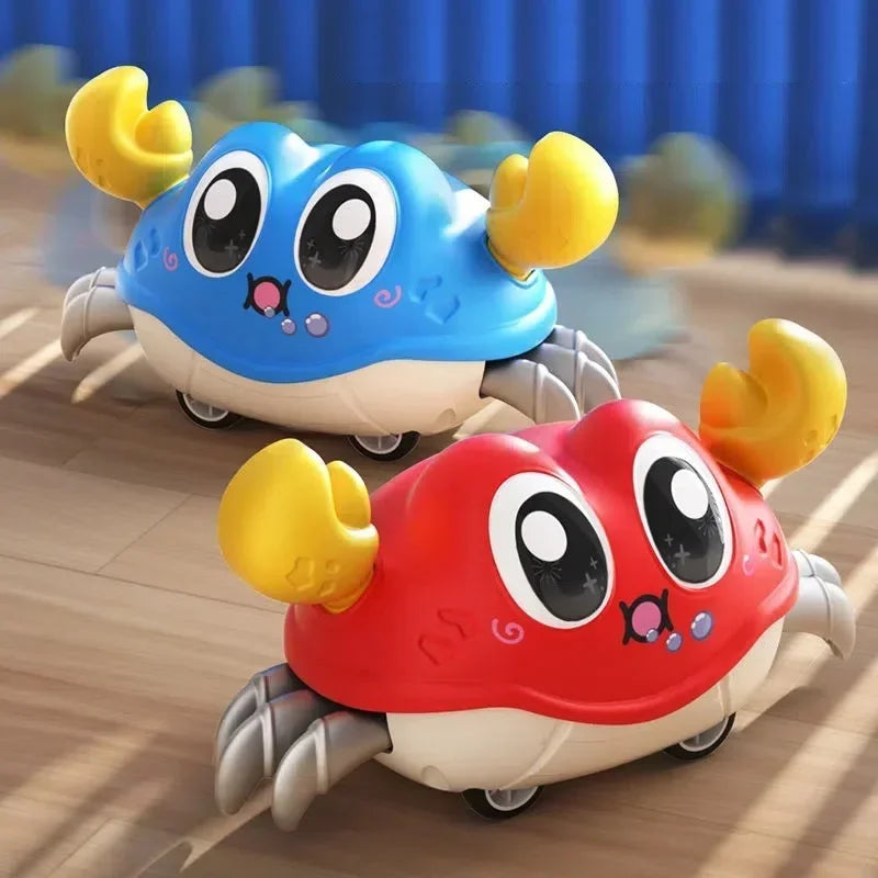 Interactive walking crab baby sensory toy for tummy time, crawling and infant development