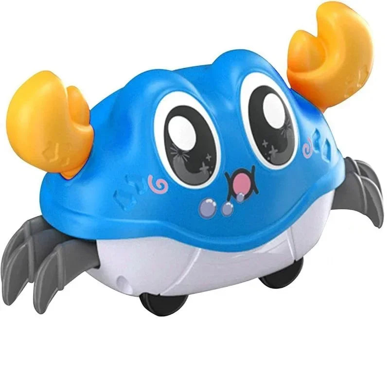 Interactive walking crab baby sensory toy for tummy time, crawling and infant development