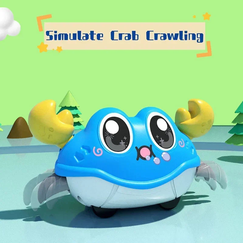 Interactive walking crab baby sensory toy for tummy time, crawling and infant development
