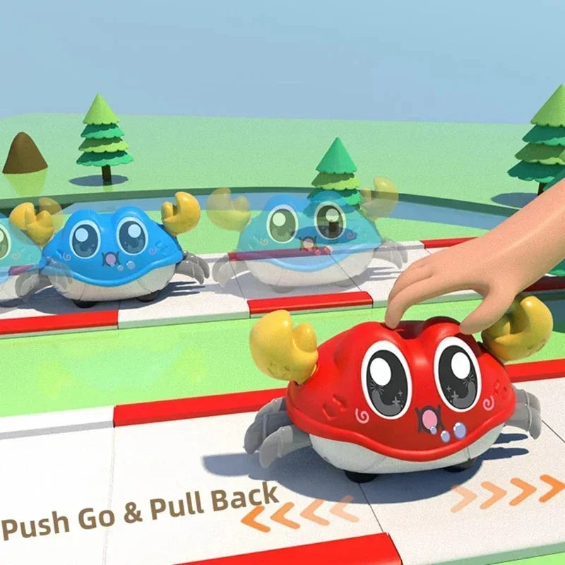 Interactive walking crab baby sensory toy for tummy time, crawling and infant development