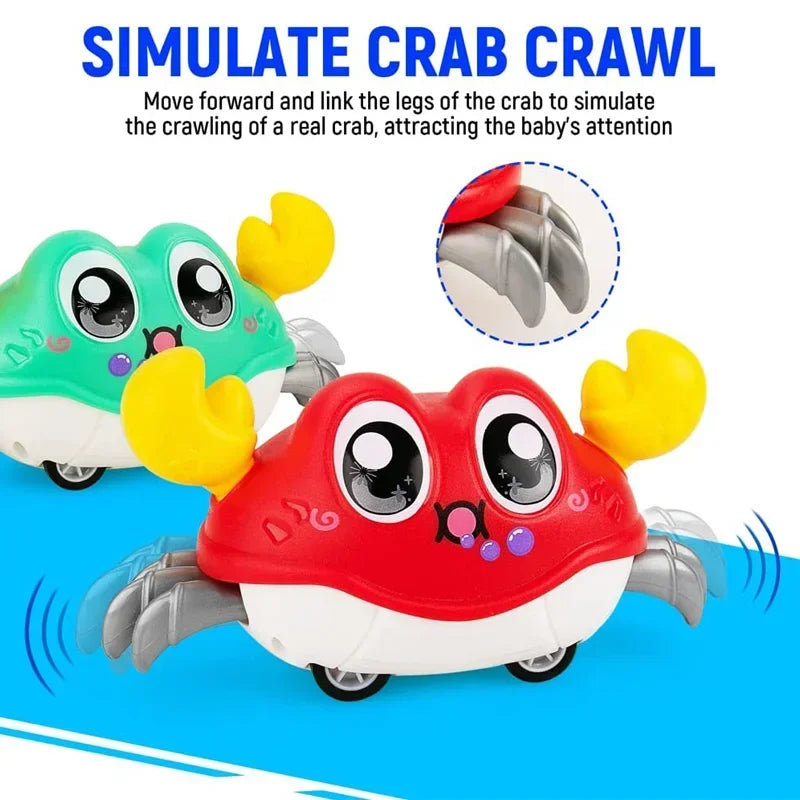 Interactive walking crab baby sensory toy for tummy time, crawling and infant development