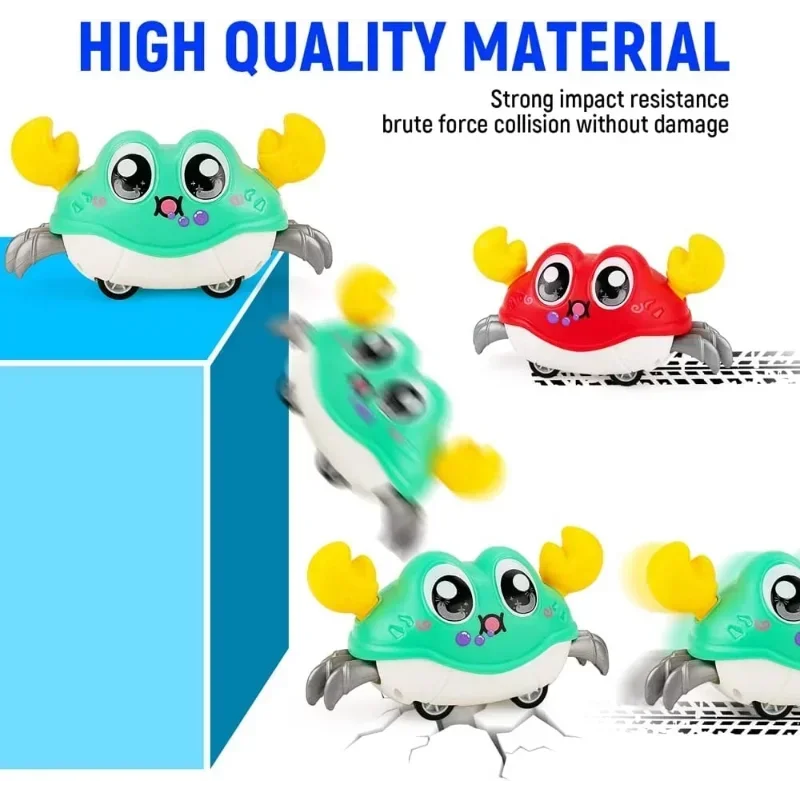 Interactive walking crab baby sensory toy for tummy time, crawling and infant development