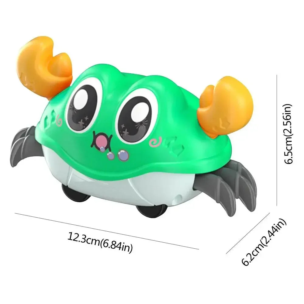 Interactive walking crab baby sensory toy for tummy time, crawling and infant development