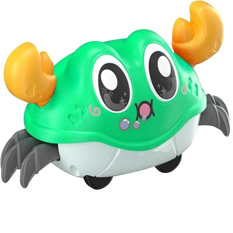 Interactive walking crab baby sensory toy for tummy time, crawling and infant development