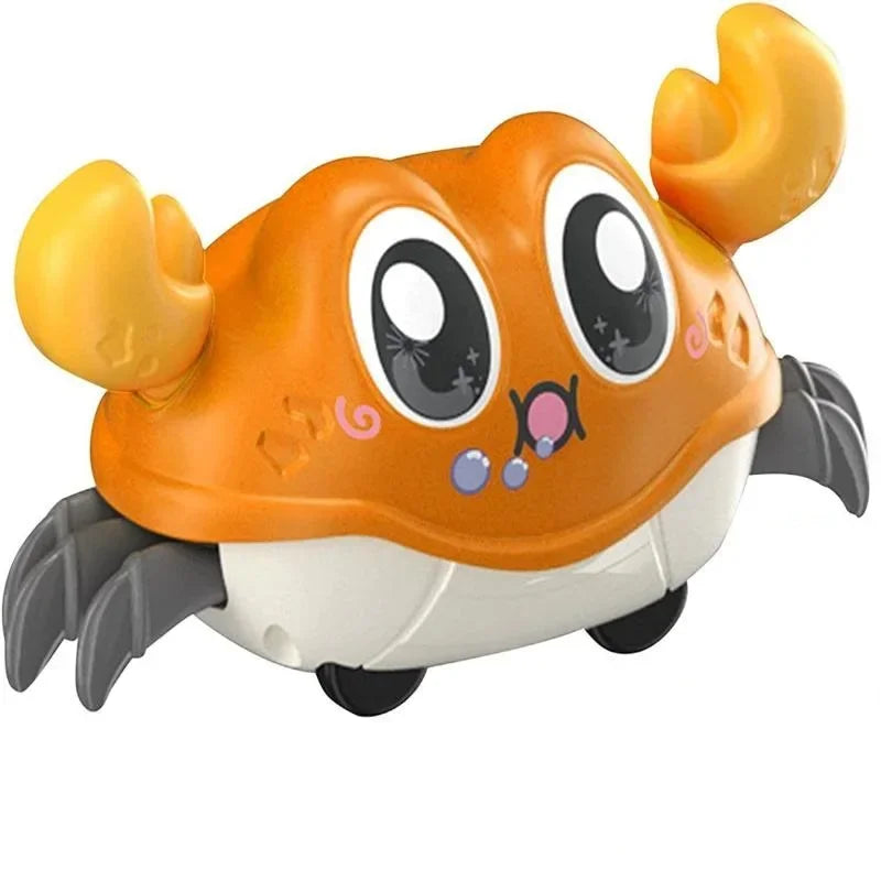 Interactive walking crab baby sensory toy for tummy time, crawling and infant development