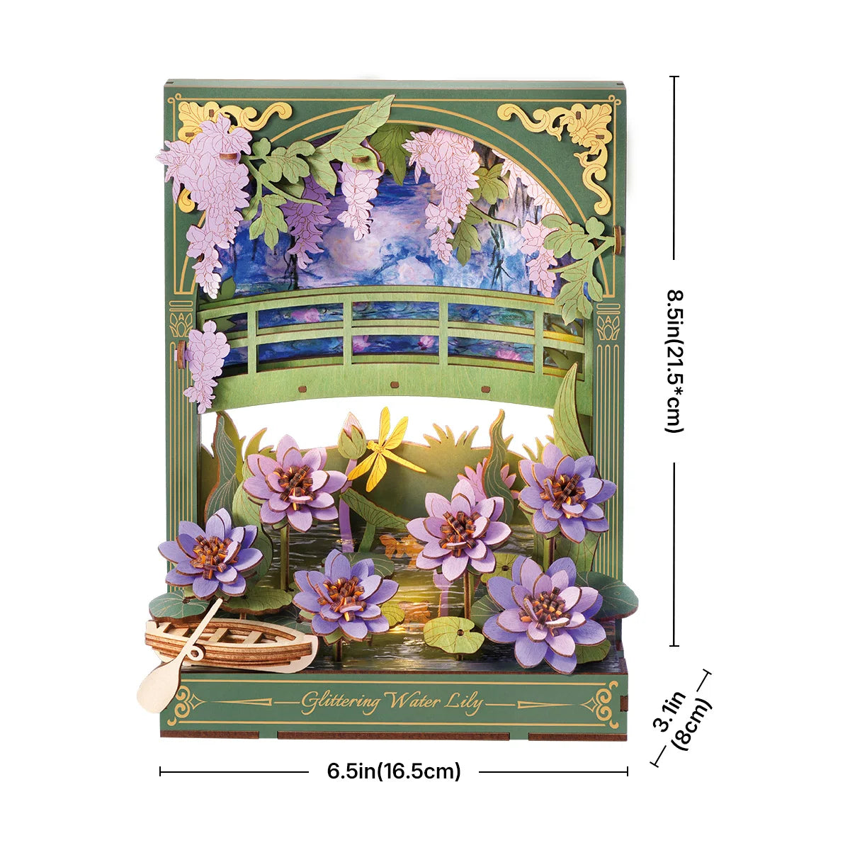 Water lily and golden sunflower 3D wooden flower puzzle with LED light, tabletop wall art