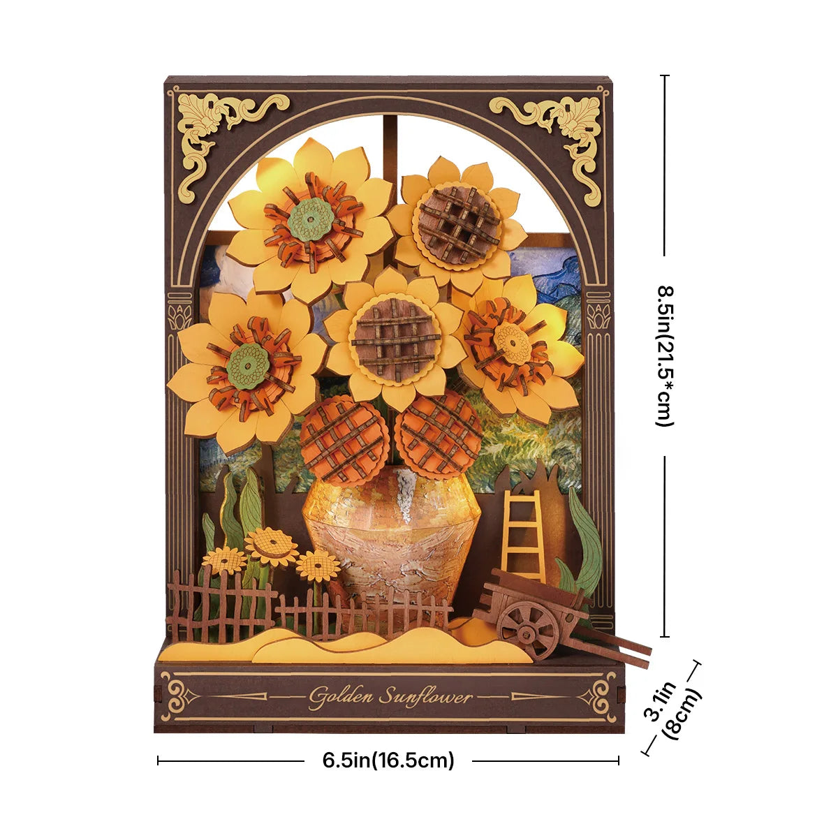 Water lily and golden sunflower 3D wooden flower puzzle with LED light, tabletop wall art