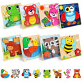 8 pack wooden animal puzzles for toddlers, preschool learning and motor skills toy