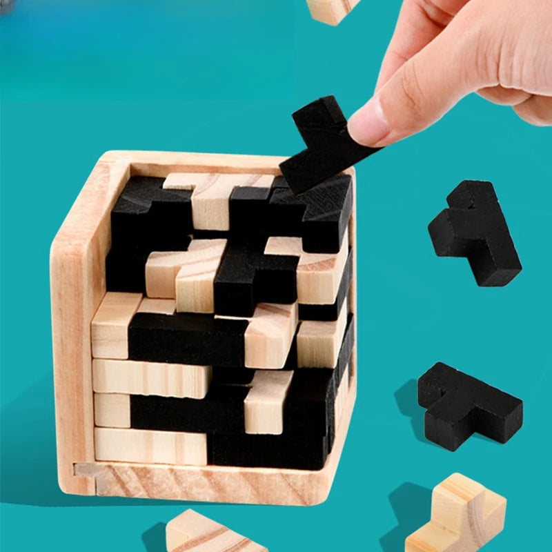 Luban interlocking wooden cube brain teaser puzzle for adults and kids, screen-free logic toy