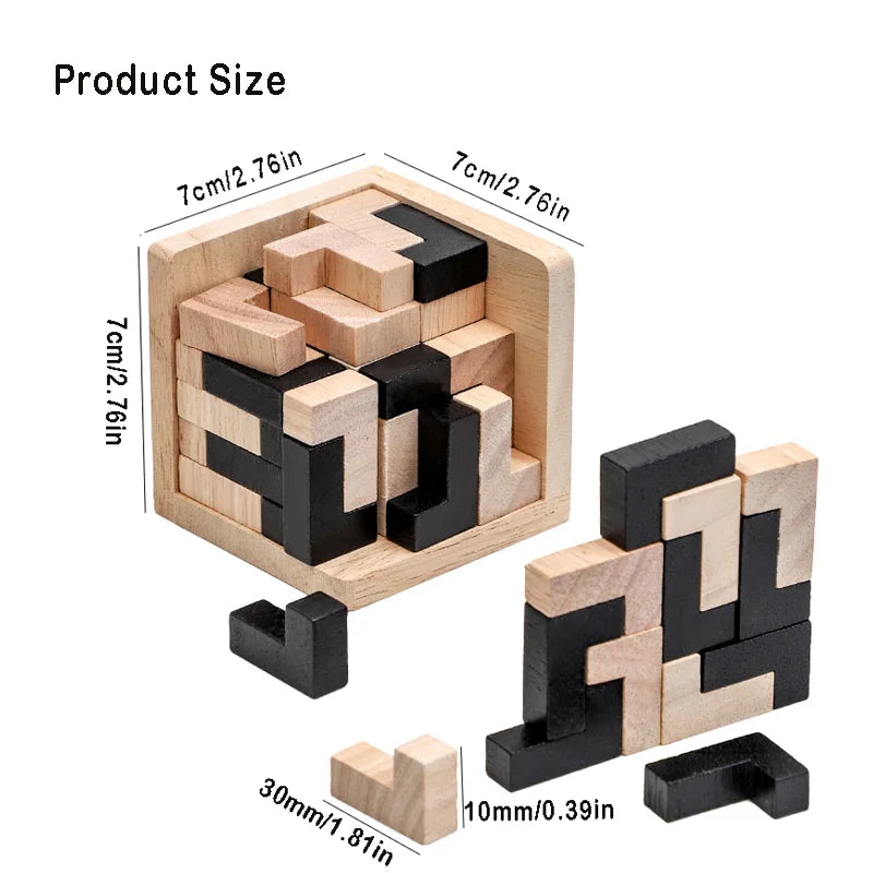 Luban interlocking wooden cube brain teaser puzzle for adults and kids, screen-free logic toy