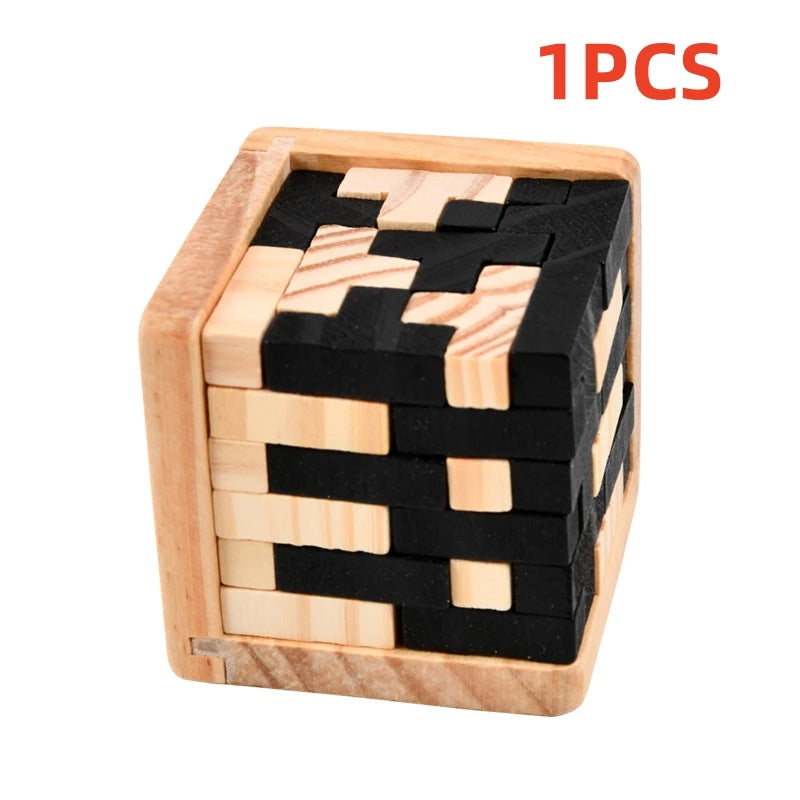 Luban interlocking wooden cube brain teaser puzzle for adults and kids, screen-free logic toy
