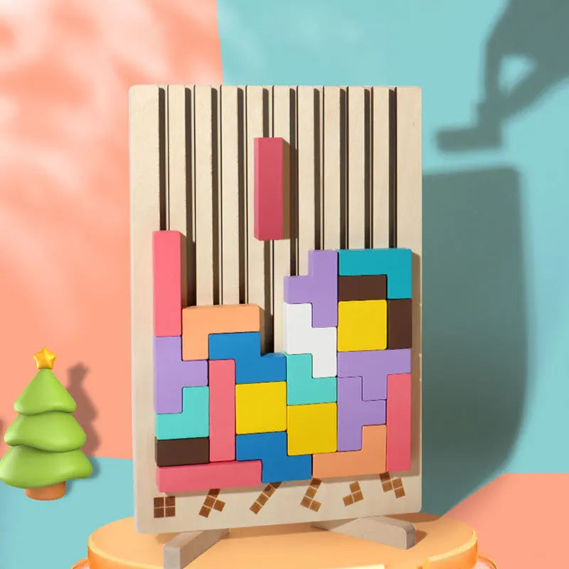 Wooden building blocks puzzle game, logic training parent-child interactive toy