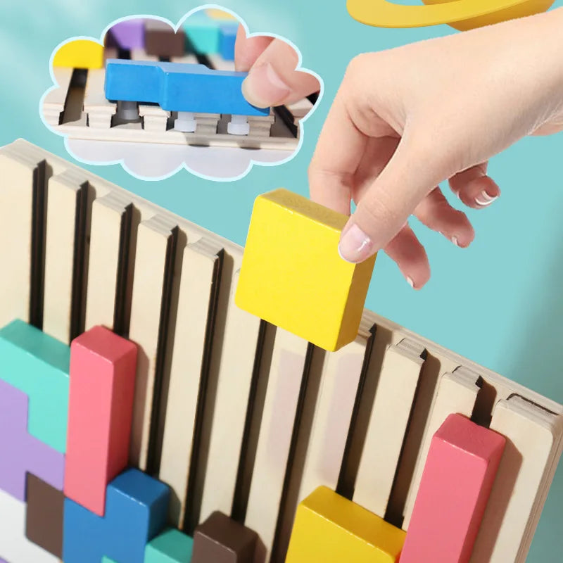 Wooden building blocks puzzle game, logic training parent-child interactive toy