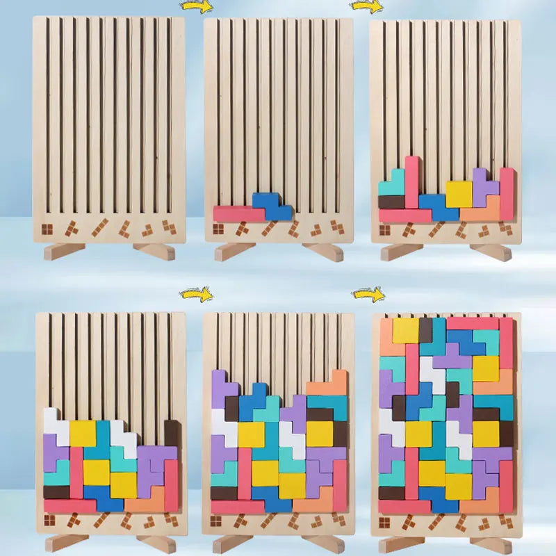 Wooden building blocks puzzle game, logic training parent-child interactive toy