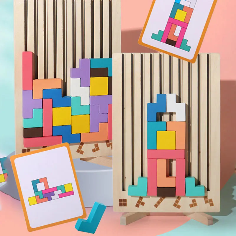Wooden building blocks puzzle game, logic training parent-child interactive toy