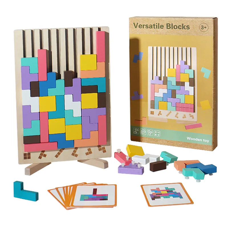Wooden building blocks puzzle game, logic training parent-child interactive toy