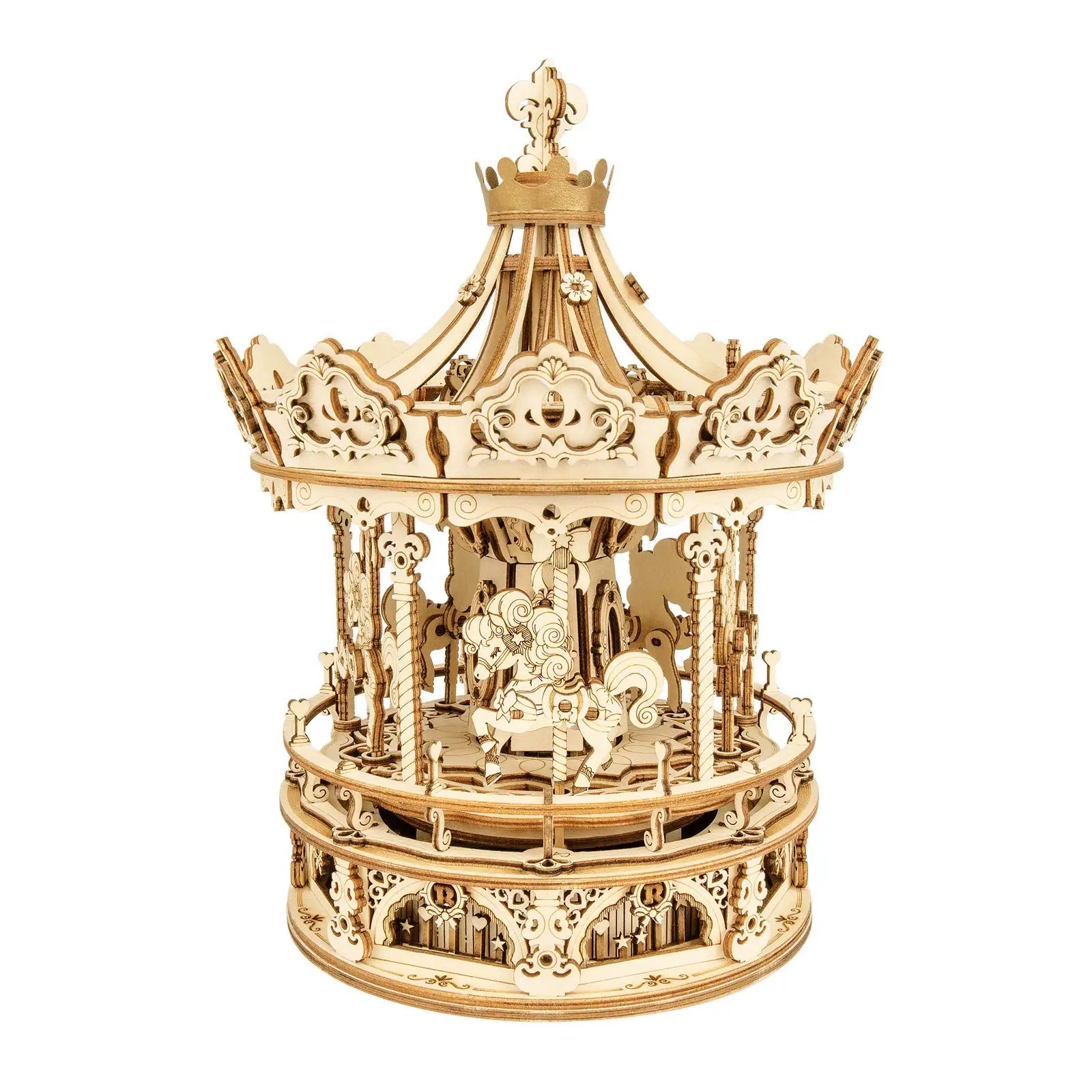 3D wooden carousel music box puzzle, 336-piece rotatable DIY model kit