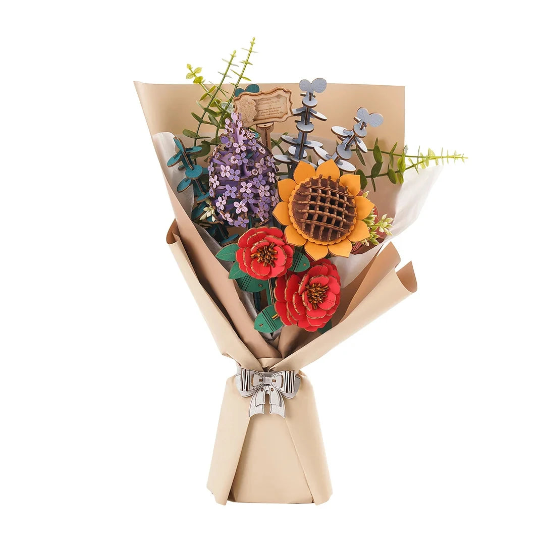 DIY wooden flower bouquet 3D puzzle craft kit, everlasting handmade floral home decor