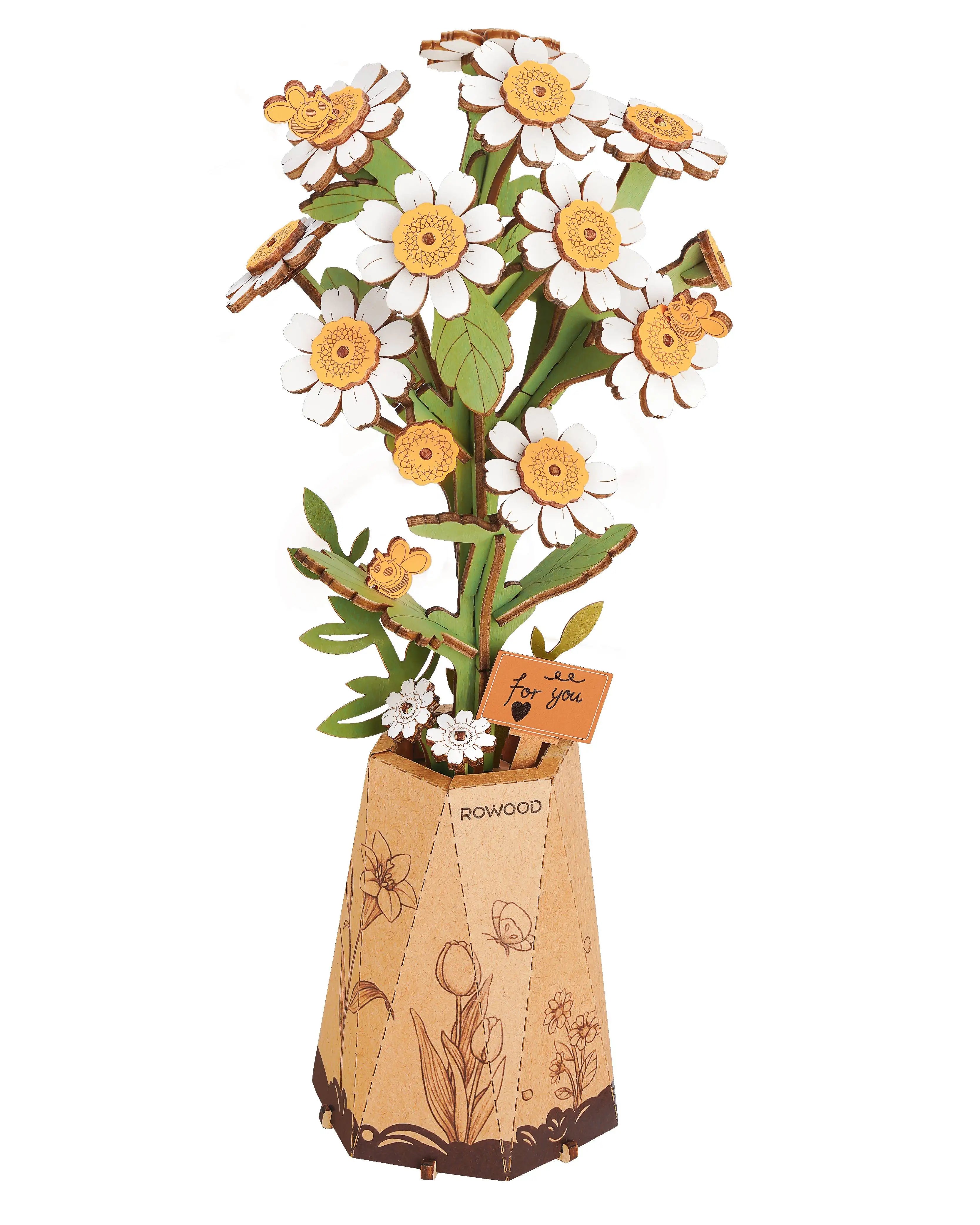 DIY wooden flower bouquet 3D puzzle craft kit, everlasting handmade floral home decor