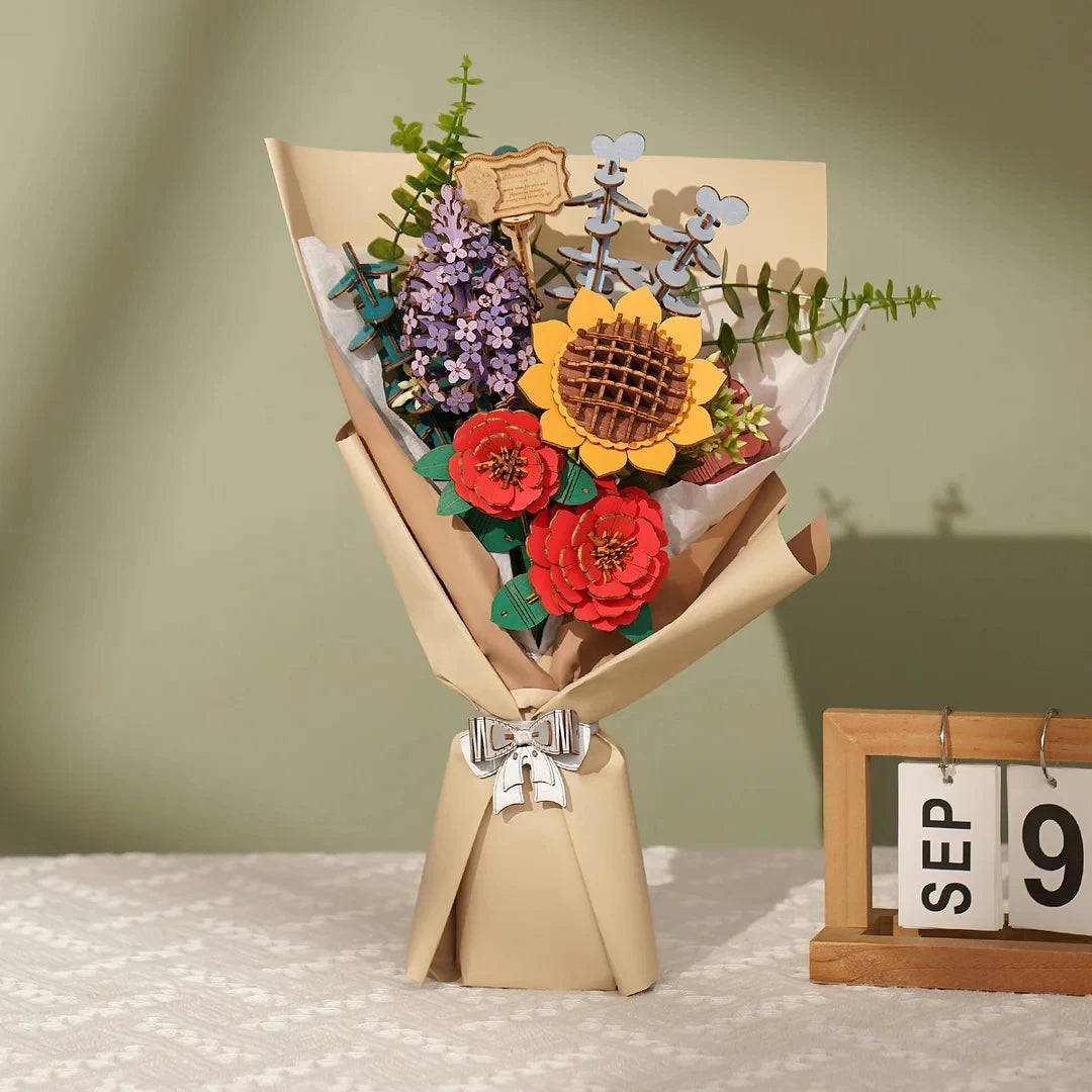 DIY wooden flower bouquet 3D puzzle craft kit, everlasting handmade floral home decor