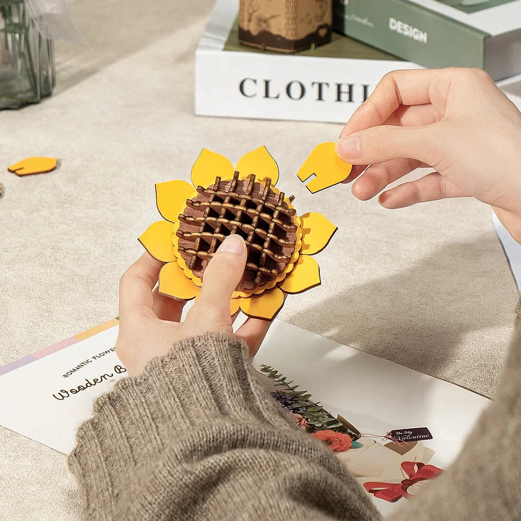 DIY wooden flower bouquet 3D puzzle craft kit, everlasting handmade floral home decor