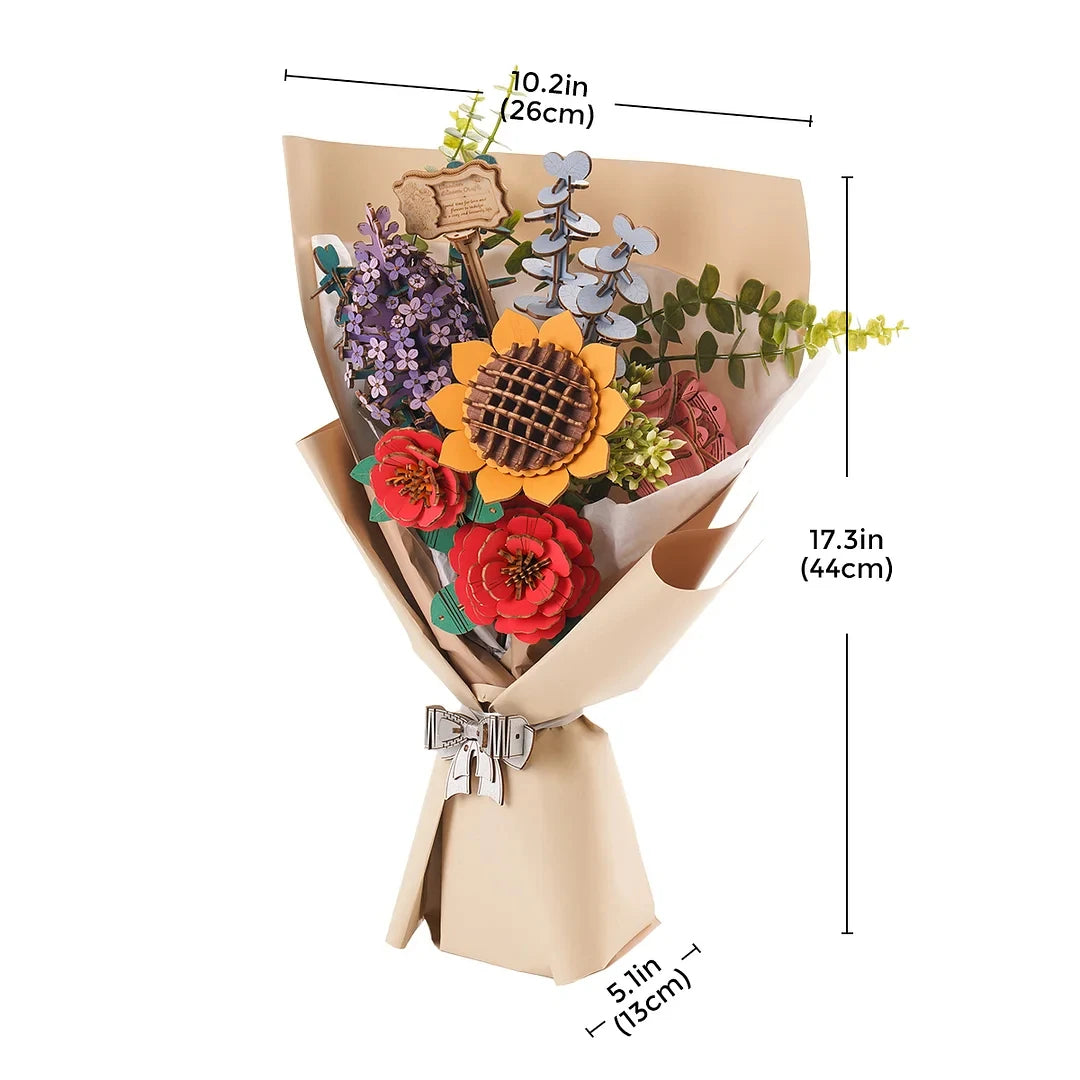 DIY wooden flower bouquet 3D puzzle craft kit, everlasting handmade floral home decor